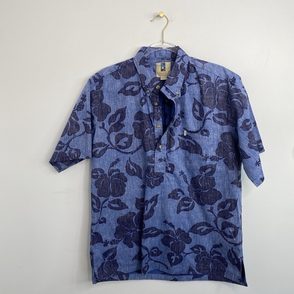 Kahala Hawaiian Aloha Shirt Mens L Floral Blue Cotton Pocket Button Up EUC - Picture 2 of 9